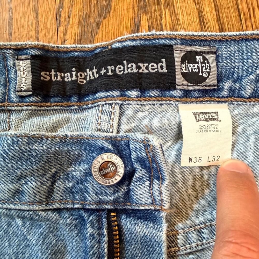 Levi SilverTab Straight Relaxed Jeans Vintage 1998 Made in USA 36x32 Light Wash - Picture 7 of 13